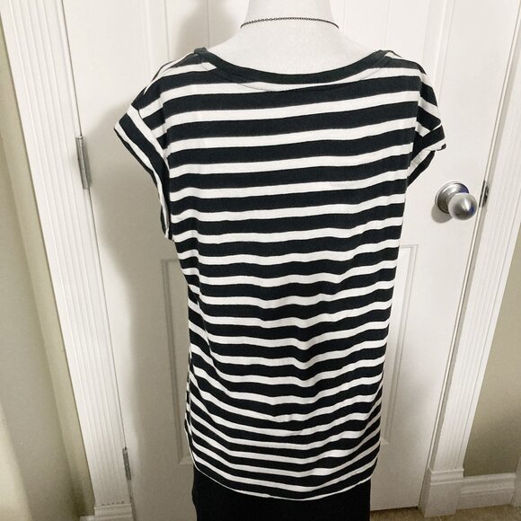 U.S. POLO ASSN. Black white horizontal striped scoop neck t-shirt ~ LARGE XL tee - Picture 14 of 14